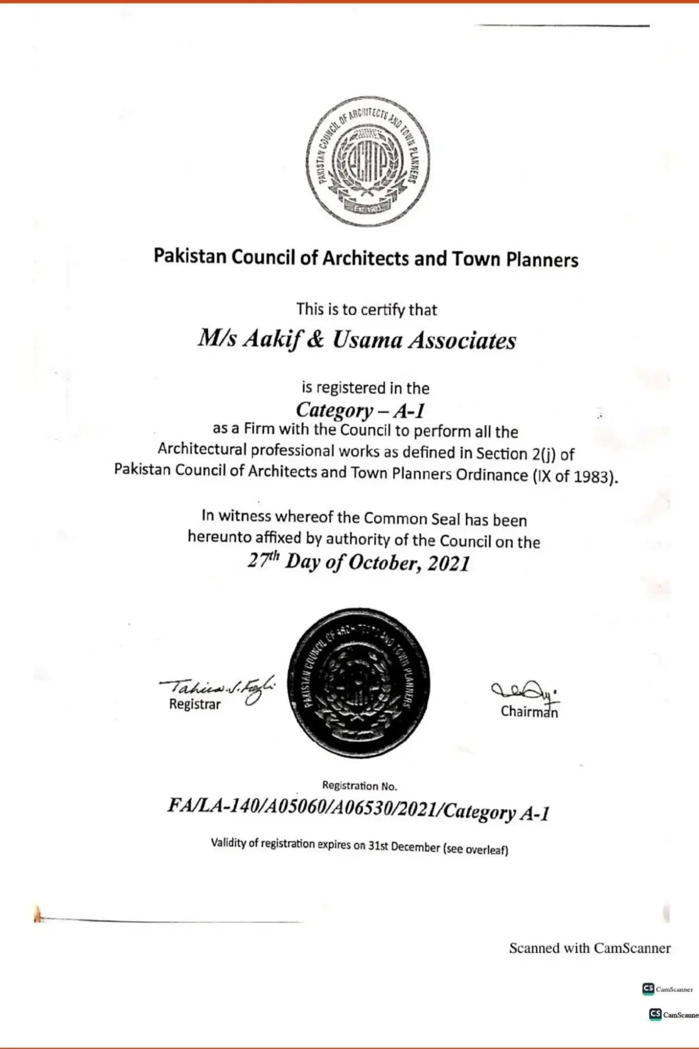 IAP Registration Category A-1 certificate